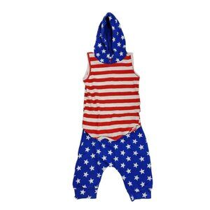 Kids Patriotic Hooded Tank Top & Star Print Pants Set Size 2 year